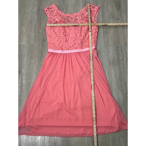 David’s Bridal Coral Pink Lace Chiffon Sleeveless Fit & Flare Dress Women’s Sz 2 - Picture 6 of 10